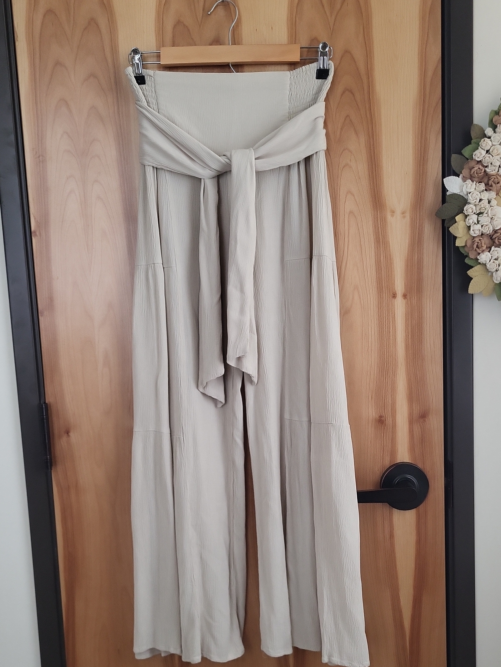 Sincerely Jules Cream High-Waist Wide-Leg Tie-Belt Pants